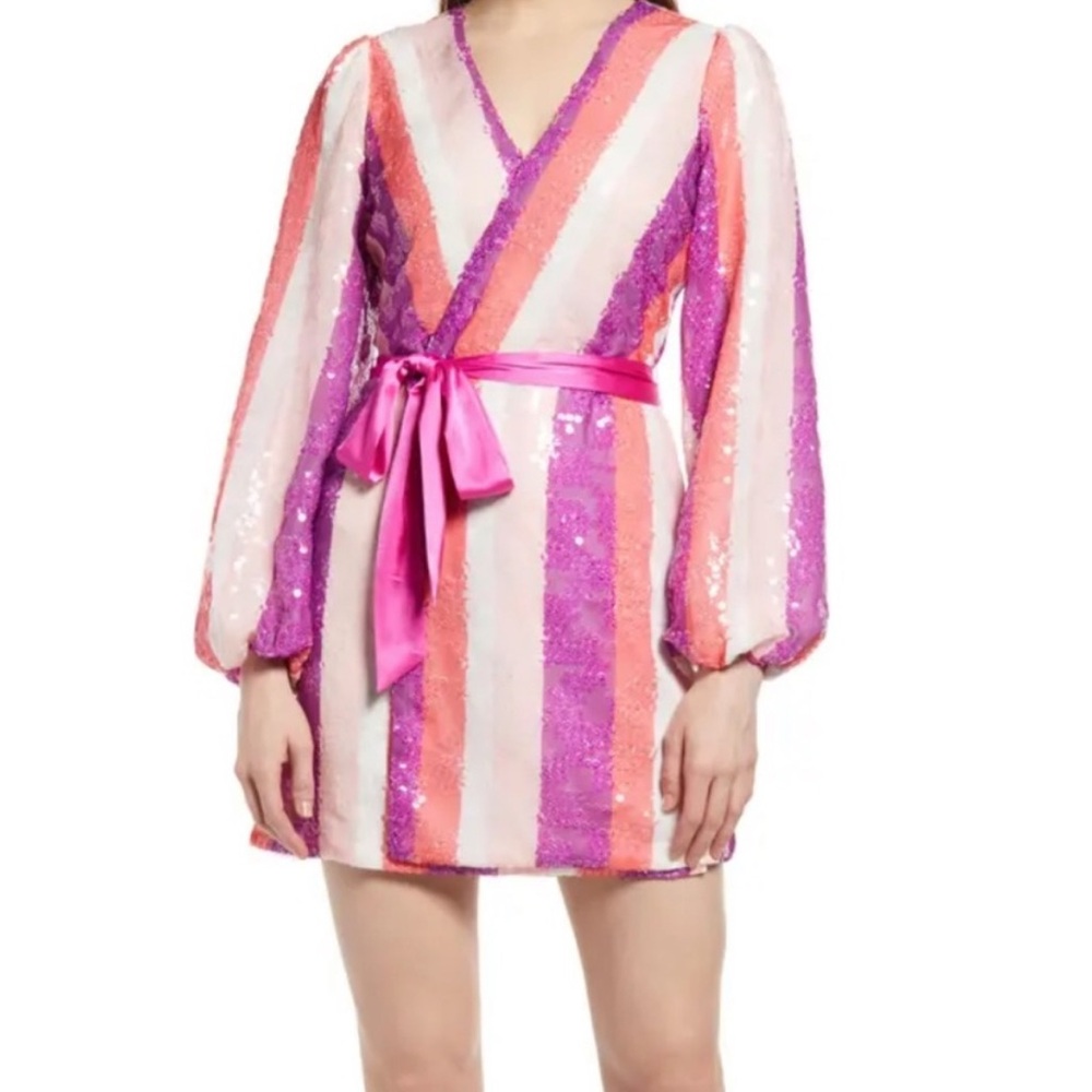 BTFL-LIFE Stripe Sequin Wrap Robe Minidress- NWT
